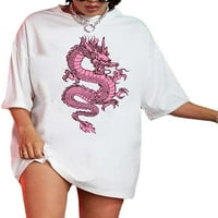 DanceeMangoo Dragon Print T-majice Emo djevojka 90s Kina Town Vintage Graphic Odjeća TEE Drop ramena