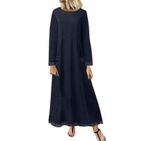 Ženska maxi haljina čvrsta boja O-izrez dugih rukava moda casual zajedno slobodne modne casual svečane
