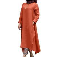 Ženska modna okrugla vrata labavi džepovi s dugim rukavima s dugim rukavima s dugim haljinom HOT6SL4488266