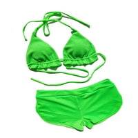 Jedno otvaranje žena Split bikini set čvrste boje vezan u halter vratu Frilly podstavljeni vrhovi + kratke kupaći kostim