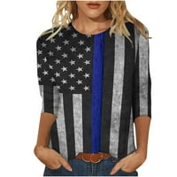 Ženske američke zastave T-majice rukav posada vrata plava s