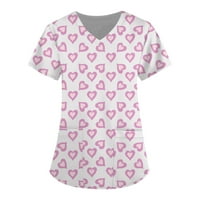 Ženski majica za Valentinovo kratki rukav V izrez Ljubav srca Ispiši piling za bluzu Radni uniformni