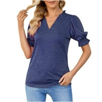 Majice za ženske majice na listu s kratkim rukavima Ruckel V rect t majice Business casual čvrsti vrhovi Ljetna labava bluza Tunika