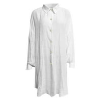 Ženski gumb dolje pamučna posteljina košulja na velikim rukavima, pune majice s dugim rukavima Ležerne