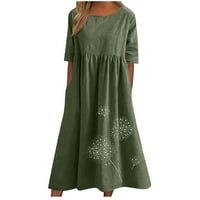Hueook haljine za žene plus veličine okrugli vrat Print Šareni kratki rukav modni casual duga haljina