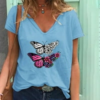 Oslinn ženske trendi prevelike majice uštede odjeće modni ljetni kratki rukav, cvjetni leptir grafički