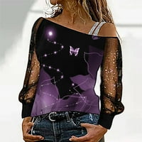 T majice za žensku modnu top bluzu Sequin tisak mreža za hladnu ramena košulja labava bluza sa labavim
