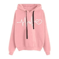 Miayilima Pink XXL Hoodies za žene Trendy Love Print Slouchy dukserica Duks debela gusta bluza