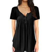 Ženski vrhovi bluza Ležerne ljetne žene Ženski kratki rukav Summerrtime modna bluza o vratu crna