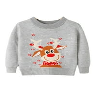Cindysus Toddler Termalni božićni džemper djeca slatka pulover Elk print na otvorenom xmas labavi pleteni džemperi sivi a