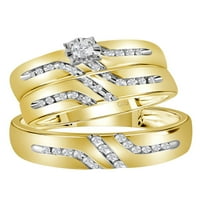 Čvrsta 14K žuto zlato i njezina okrugla dijamantski pasijans koji odgovara par tri prstena za brisanje