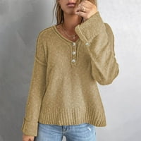 Dupljivi džemperi za žene čišćenje V izrez dugih rukava pulover casual pletenica džemper top kaki veličine
