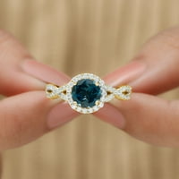 Classic London Blue Topaz crossover prsten sa dijamantskim halo, 14k žuto zlato, SAD 12,00