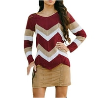 Olyvenn modni pulover džemper za žene plus veličina casual val kontrastna boja dugih rukava posada pulover