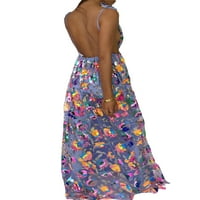Eyicmarn ženske ljetne haljine duge haljine Duboko V-izrez High Slit haljina bez rukava haljina
