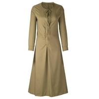 Sandresses za ženske čišćenje modne žene casual solid V-izrez visoki struk dugih haljina s dugim rukavima