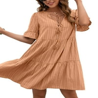 Lesimsam Ženska haljina s kratkim rukavima s linijom verzija, jednostavna stil solidne boje V-izrez