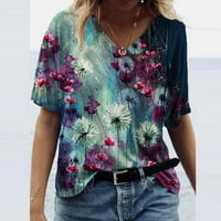 Susanny Slatke bluze za žene kratki rukav V izrez za kompresiju izreza Žene Grafičke svetlosne vrhove Ljetne majice Majice Purple XL