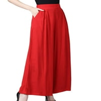 JUSDDIE WOGE PALAZZO PANT HIGH PAING LOUNGE LOUNGEWEAR široke noge dnevne haljine elastične ljetne crvene boje
