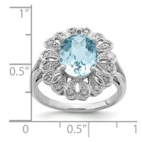 Bijeli sterling srebrni prsten za prsten dragi švicarski plavi topaz ovalni dijamant