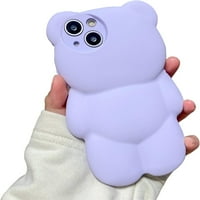 Medvjedi telefon Kompatibilan sa iPhone Pro, slatka futrola 3D ljubičasta medvjeda, otporan na udarce