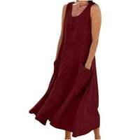 Azrijski klirens, ženska haljina plus veličina, ženska ljetna modna casual puna boja bez rukava pamuk duga haljina koja se najbolje prodaje