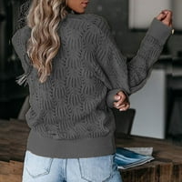 Tosmy ženski džemperi žene pletene rebrasto pulover dugih rukava čvrste boje izdubljeno V izrez Tanak Jumper jesen mekana odjeća zimska odjeća