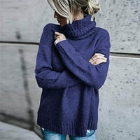 Feesfesfes Ženski džemperi Čvrsti džemper s dugim rukavima vrhovi su labavi turtleneck pleteni džemper