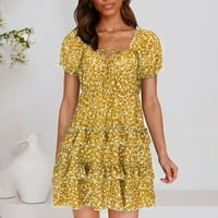 DrpGunly haljine za žene Seksi ljetni naleti rukav izrez za rukav Dress Haljina mini haljina Sundress Ljetne haljine Dresser Yellow XL