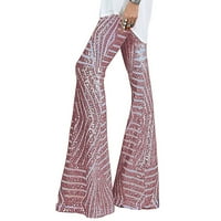 Ženska labava izrezana čipkasti pjenušava široka noga hipi pant Summer Clearence casual moda Sequin pant odjeća opušteno visok struk Comfy pantring Pink XL