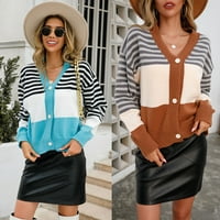 Ženska kardigan Stripe Stitchhing Short Style Veliki europski i američki gumb kardigan džemper plus veličine za žene