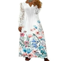 Sanviglor Women dugi haljina V izrez Maxi haljine cvjetni tiskani casual proljeće bijeli 3xl