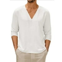 Muški tanki dugi rukav V izrez Solid Boja T košulja Bluza Ležerne prilike, Tee White M