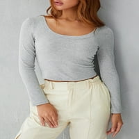 Žene Y2K mršave usjeve dugih rukava Square Crster Bodycon košulje izrezane pulover Cami Bluse Streetwear