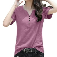 Ženska dugmeta Casual Dnevne košulje V izrez kratki rukav Tors Thee Tun Tunika Slim bluza ljubičasta