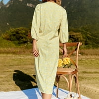 Ženska midi ravna haljina prodaja čvrste dugih rukava jesenske haljine zimske V izrez nacrtani izrez