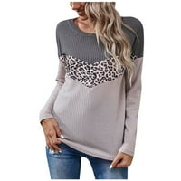 Plitkower s dugim rukavima za žene Winter Fall V izreza Crewneck Leopard Ispiši kanal Tunic Duks pulover