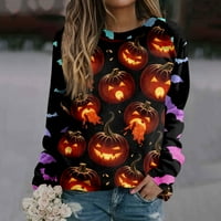 Yubatuo Womens Halloween Duks Halloween ženska ležerna moda Halloween Print Dugi rukav O-vrat Pulover