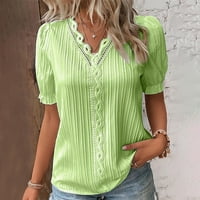 Hanas ženska modna ljetna ljetna ženska čipka s V-izrezom Ispis nepravilni rufffles Light casual ulični stil majica s čvrstim bojama Green XXXXXL