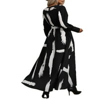 Ležerni povremeni print okrugli vrat Line haljina s dugim rukavima, crne ženske haljine XL