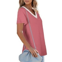 Ženske košulje dame casual solid color kratki rukav čipka V vrat prednji rame Retro kratki rukav ljetni