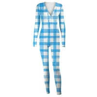 Zyekqe ženske bodići pidžamas gumb Dugme Duboko V izrez Graphic Slim utežno jednodijelno spavanje kombinezona Rompers