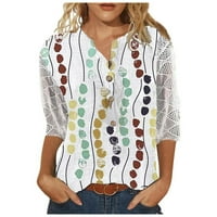 Odeerbi majice za žensko dugme V-izrez Hallow Out rukava s rukavima Tunički cvjetni tiskani pulover