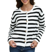 Cardigan za žene Žene Striped džemper Veliki pleteni džemper kardigan s jednim grudima kratkim džemper za žene za žene bijele s