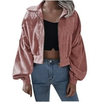 Ženska jesena modna zip up kardigan odjeća plus veličine košulje nalik košulja u boji Corduroy Jacket Outerwes Winter Crop Tops Pink XXL