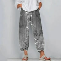 Radne pantalone za žene ured za žene Ležerne prilike tiskani visoki struk labav džep ravno dugačke hlače