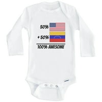 50% American Plus 50% Venecuelan jednak je fenomenalno slatka zastava Venezuela jedna dječja bodi, 3-mjesečna bijela