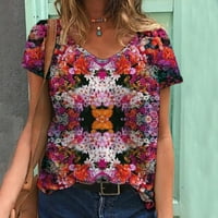 Bluze za žensku casual grafički posade kratkih rukava TUNIC TURS V izrez Tee majice Ležerne prilike