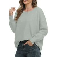 Hanzidakd Ženski džemperi Pulover Jesen i zimski rukav okrugli izrez najlon čvrsti pulover džemperi