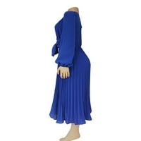 Prednjeg swalk ženske haljine haljine s dugim rukavima V izrez Party Loove solid Boja plava s